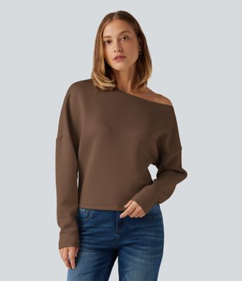 SpacerTek™ One Shoulder Batwing Long Sleeve Asymmetric Casual Sweatshirts