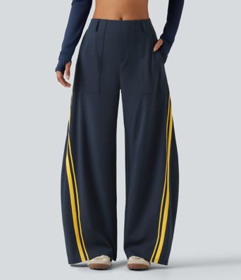 High Waisted Color Block Side Stripe Barrel Dance Pants with Pockets High Waisted Color Block Side Stripe Barrel Dance Pants with Pockets