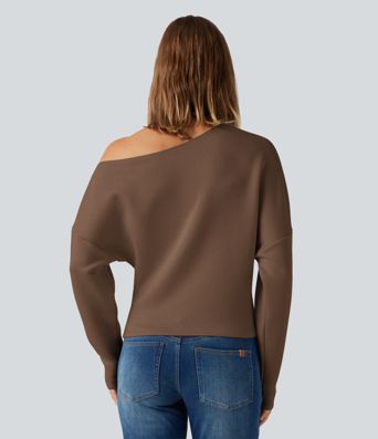 SpacerTek™ One Shoulder Batwing Long Sleeve Asymmetric Casual Sweatshirts