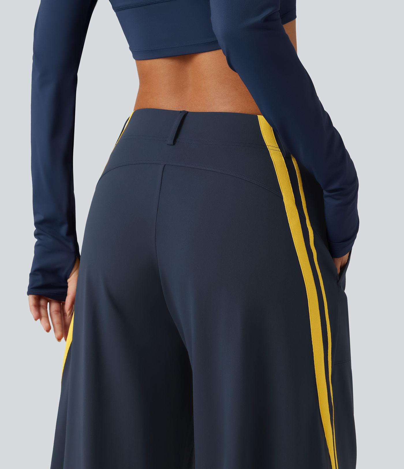 High Waisted Color Block Side Stripe Barrel Dance Pants with Pockets High Waisted Color Block Side Stripe Barrel Dance Pants with Pockets