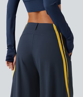 High Waisted Color Block Side Stripe Barrel Dance Pants with Pockets High Waisted Color Block Side Stripe Barrel Dance Pants with Pockets