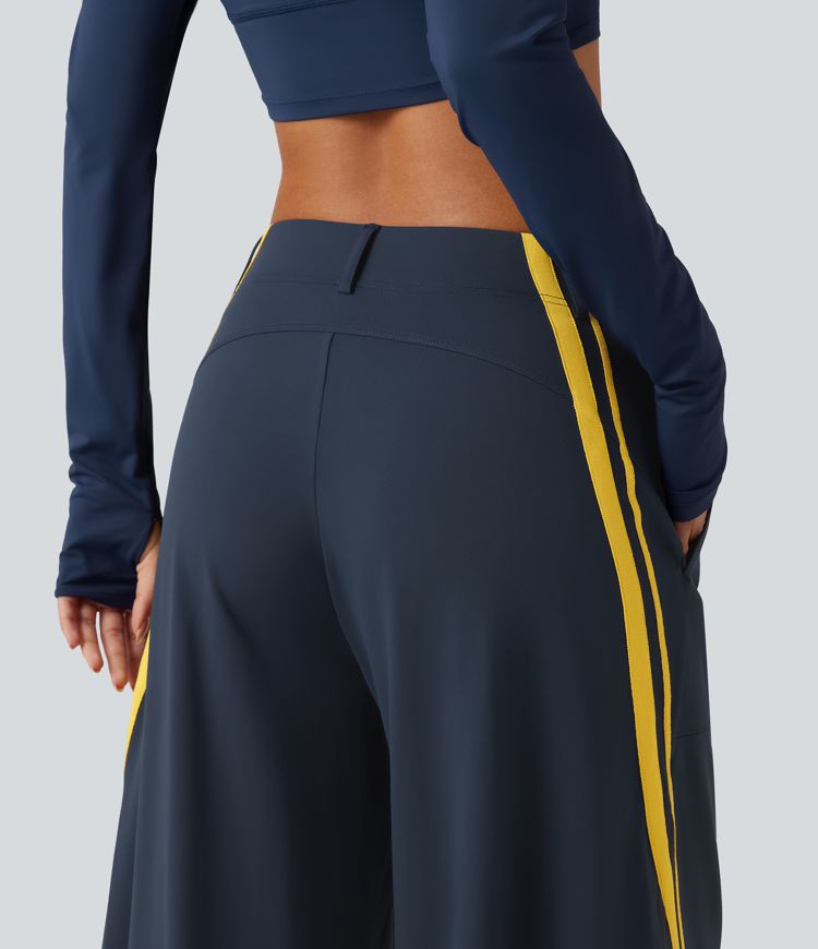 High Waisted Color Block Side Stripe Barrel Dance Pants with Pockets High Waisted Color Block Side Stripe Barrel Dance Pants with Pockets