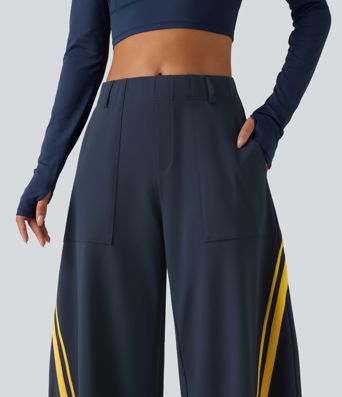 High Waisted Color Block Side Stripe Barrel Dance Pants with Pockets High Waisted Color Block Side Stripe Barrel Dance Pants with Pockets