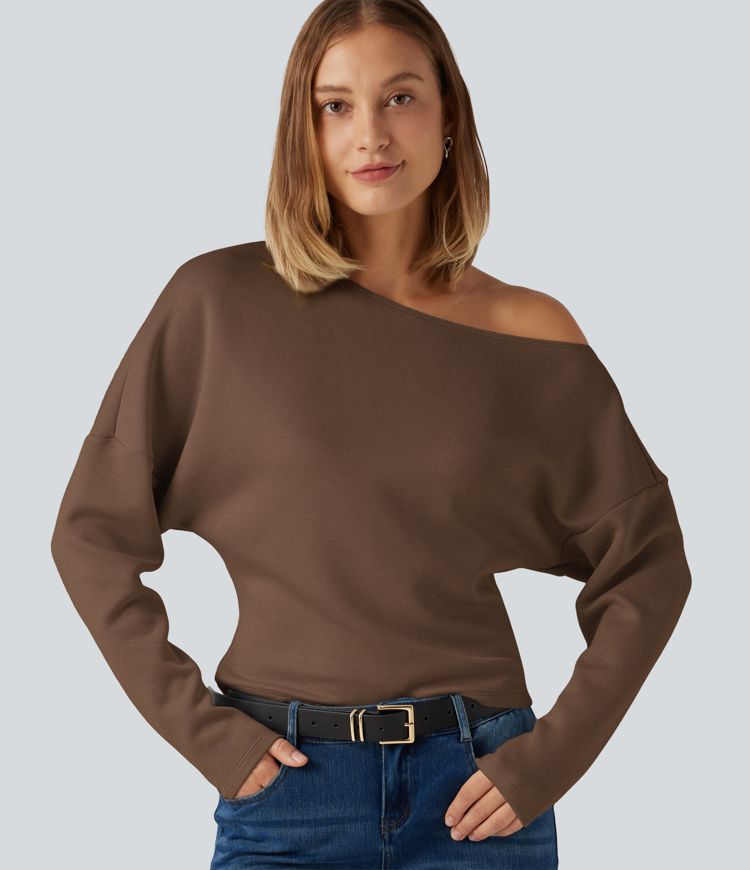 SpacerTek™ One Shoulder Batwing Long Sleeve Asymmetric Casual Sweatshirts