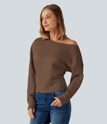 SpacerTek™ One Shoulder Batwing Long Sleeve Asymmetric Casual Sweatshirts