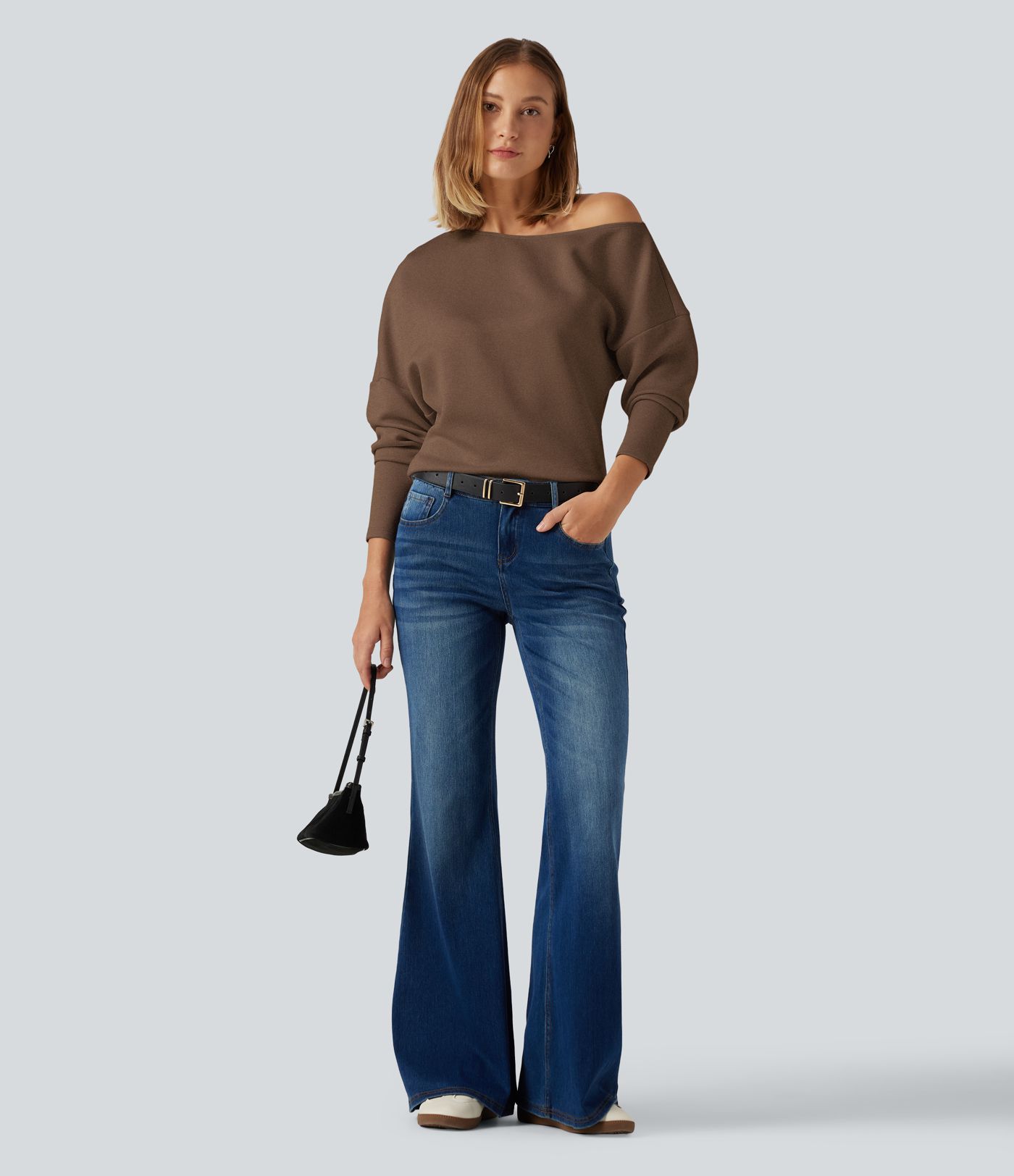 SpacerTek™ One Shoulder Batwing Long Sleeve Asymmetric Casual Sweatshirts