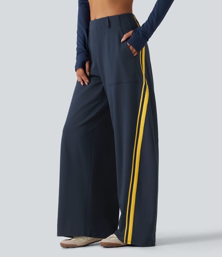 High Waisted Color Block Side Stripe Barrel Dance Pants with Pockets High Waisted Color Block Side Stripe Barrel Dance Pants with Pockets