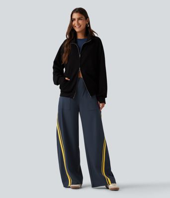 High Waisted Color Block Side Stripe Barrel Dance Pants with Pockets High Waisted Color Block Side Stripe Barrel Dance Pants with Pockets