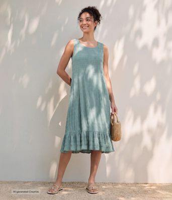 Round Neck Built-in Bra Sleeveless Ruffle Hem Midi Casual Dress Round Neck Built-in Bra Sleeveless Ruffle Hem Midi Casual Dress