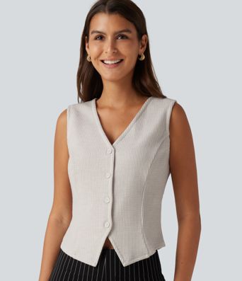 V Neck Waffle Work Vest