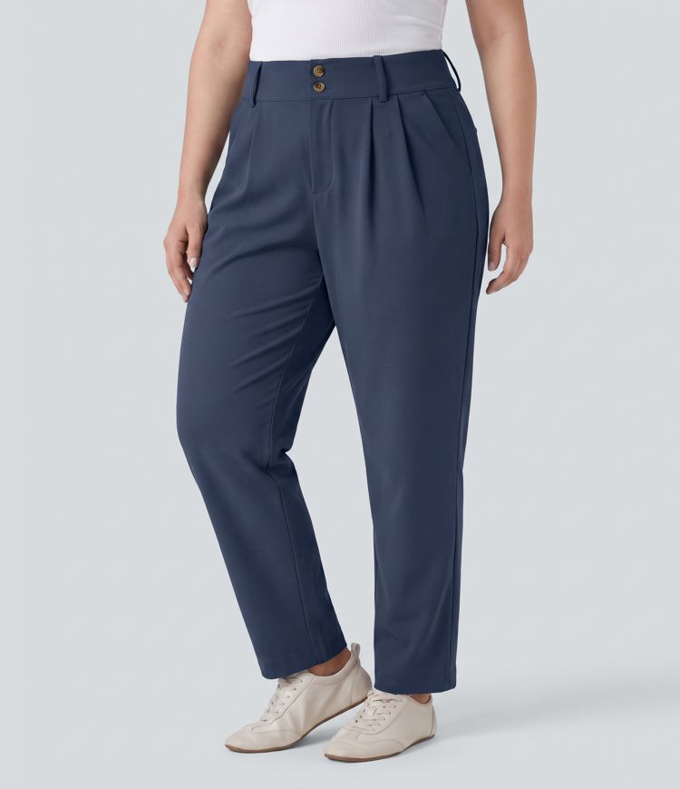 Halara Flex™ - Schmal zulaufende Bürohose mit hohem Bund, Seitentaschen und Waffelstoff - Plus Size