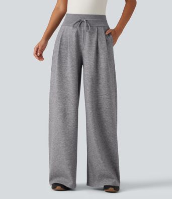 High Waisted Drawstring Wide Leg Casual Pants with Pockets High Waisted Drawstring Wide Leg Casual Pants with Pockets