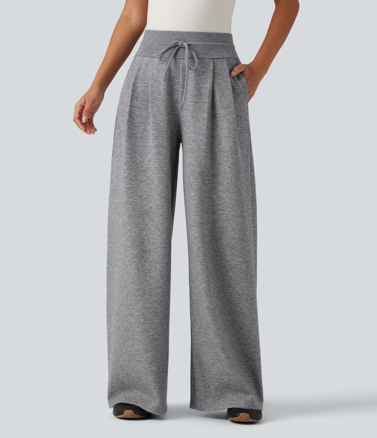 High Waisted Drawstring Wide Leg Casual Pants with Pockets High Waisted Drawstring Wide Leg Casual Pants with Pockets