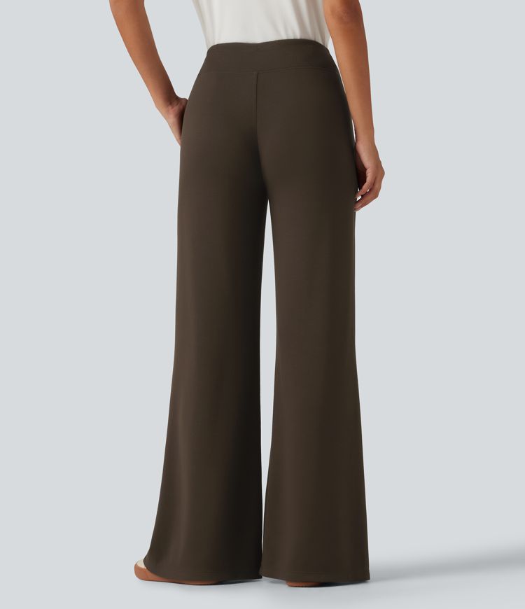 Smoked Pecan Mid Rise Drawstring Bootcut Casual Sweatpants with Pockets / 2