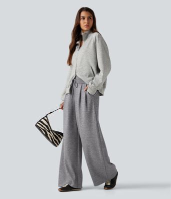 High Waisted Drawstring Wide Leg Casual Pants with Pockets High Waisted Drawstring Wide Leg Casual Pants with Pockets