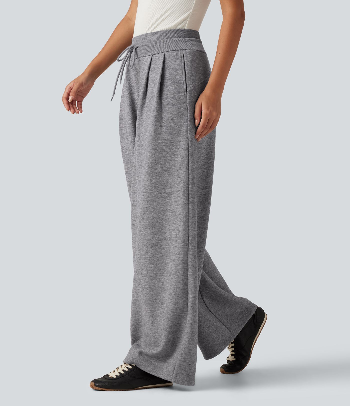 High Waisted Drawstring Wide Leg Casual Pants with Pockets High Waisted Drawstring Wide Leg Casual Pants with Pockets