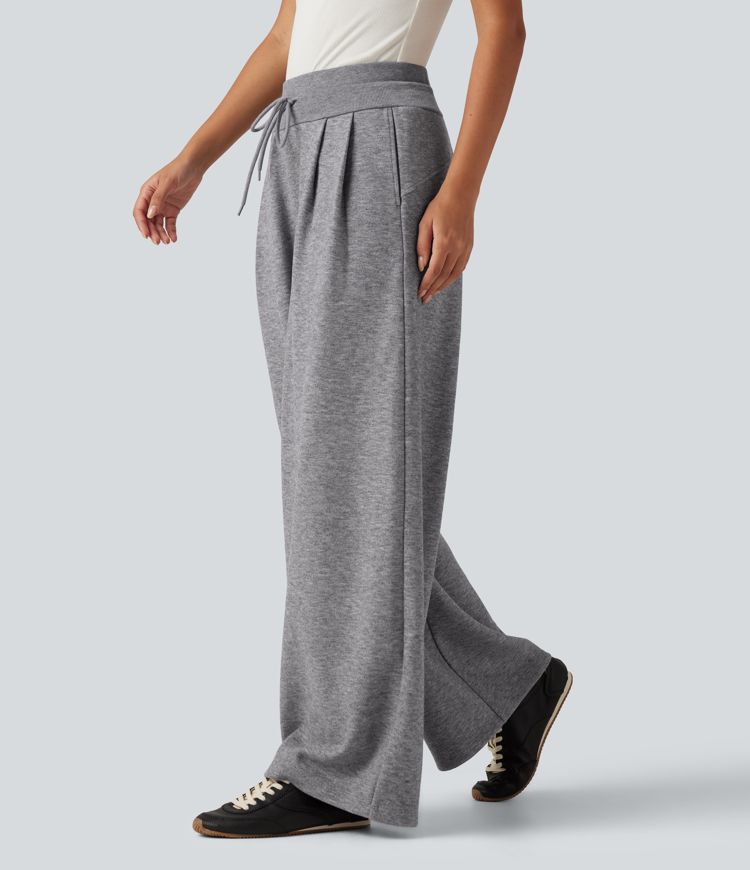 High Waisted Drawstring Wide Leg Casual Pants with Pockets High Waisted Drawstring Wide Leg Casual Pants with Pockets