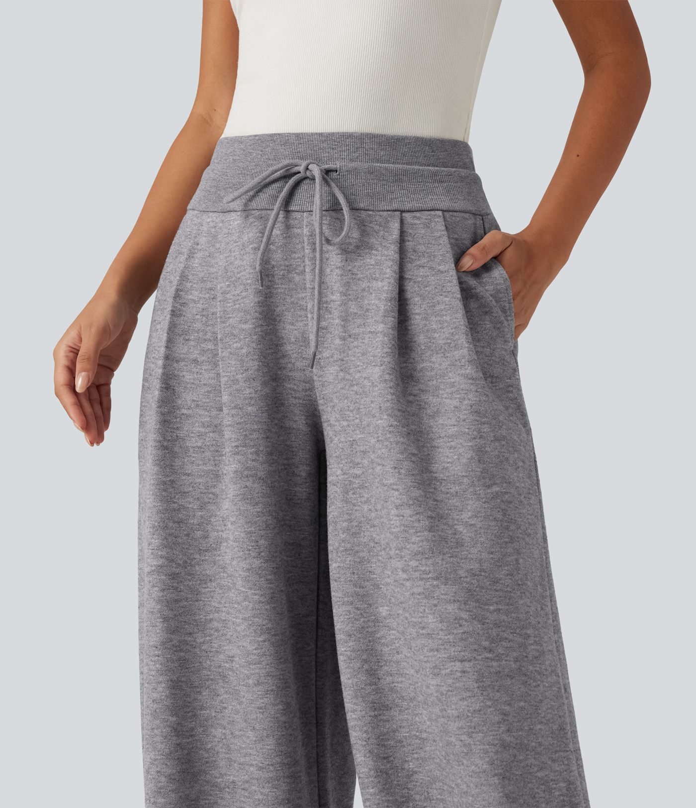High Waisted Drawstring Wide Leg Casual Pants with Pockets High Waisted Drawstring Wide Leg Casual Pants with Pockets