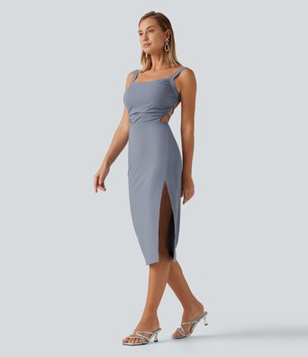 Ruched Lace Up Bodycon Midi Party Dress DD-F Cups
