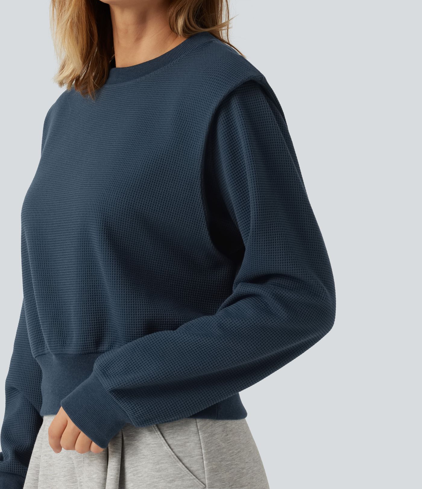 Round Neck Long Sleeve Waffle Casual Sweatshirt