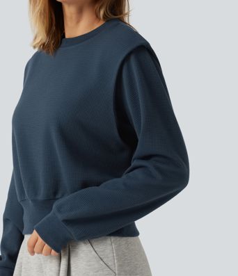 Round Neck Long Sleeve Waffle Casual Sweatshirt