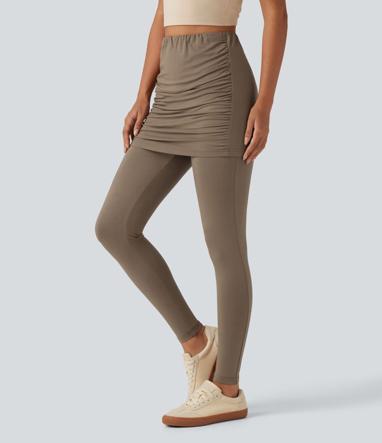 High Waisted Skinny Casual Skirted Leggings with Pocket