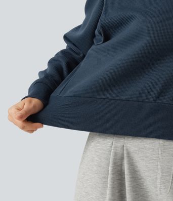 Round Neck Long Sleeve Waffle Casual Sweatshirt