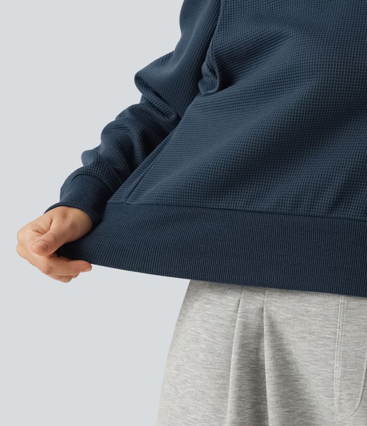 Round Neck Long Sleeve Waffle Casual Sweatshirt