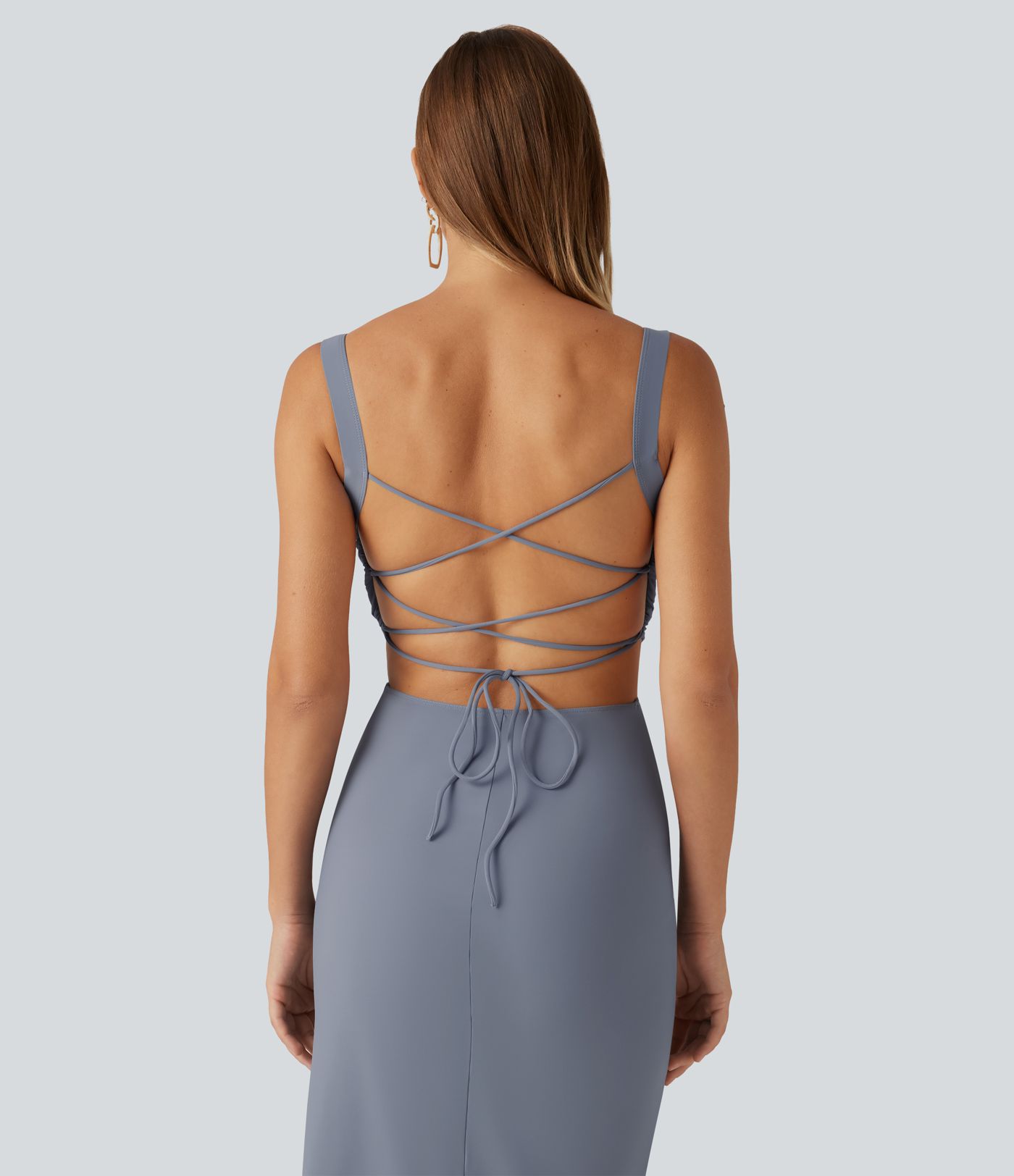 Ruched Lace Up Bodycon Midi Party Dress DD-F Cups
