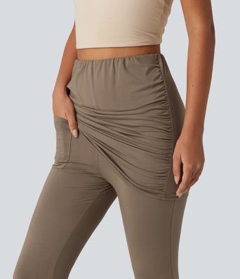 High Waisted Skinny Casual Skirted Leggings with Pocket