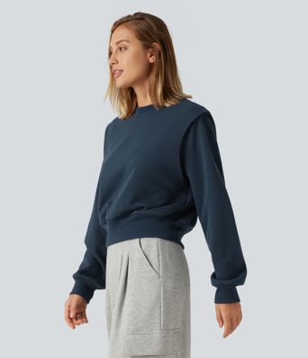Round Neck Long Sleeve Waffle Casual Sweatshirt