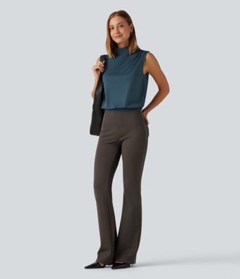 Stand Collar Ruched Work Tank Top
