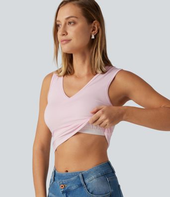 V Neck Ruched Built-in Bra Casual Tank Top V Neck Ruched Built-in Bra Casual Tank Top