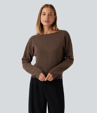 Boat Neck Long Sleeve Casual Sweater