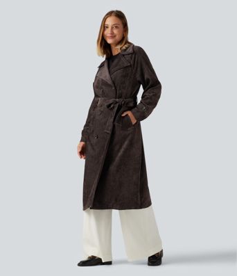 Long Sleeve Belted Longline Work Jacket with Pockets