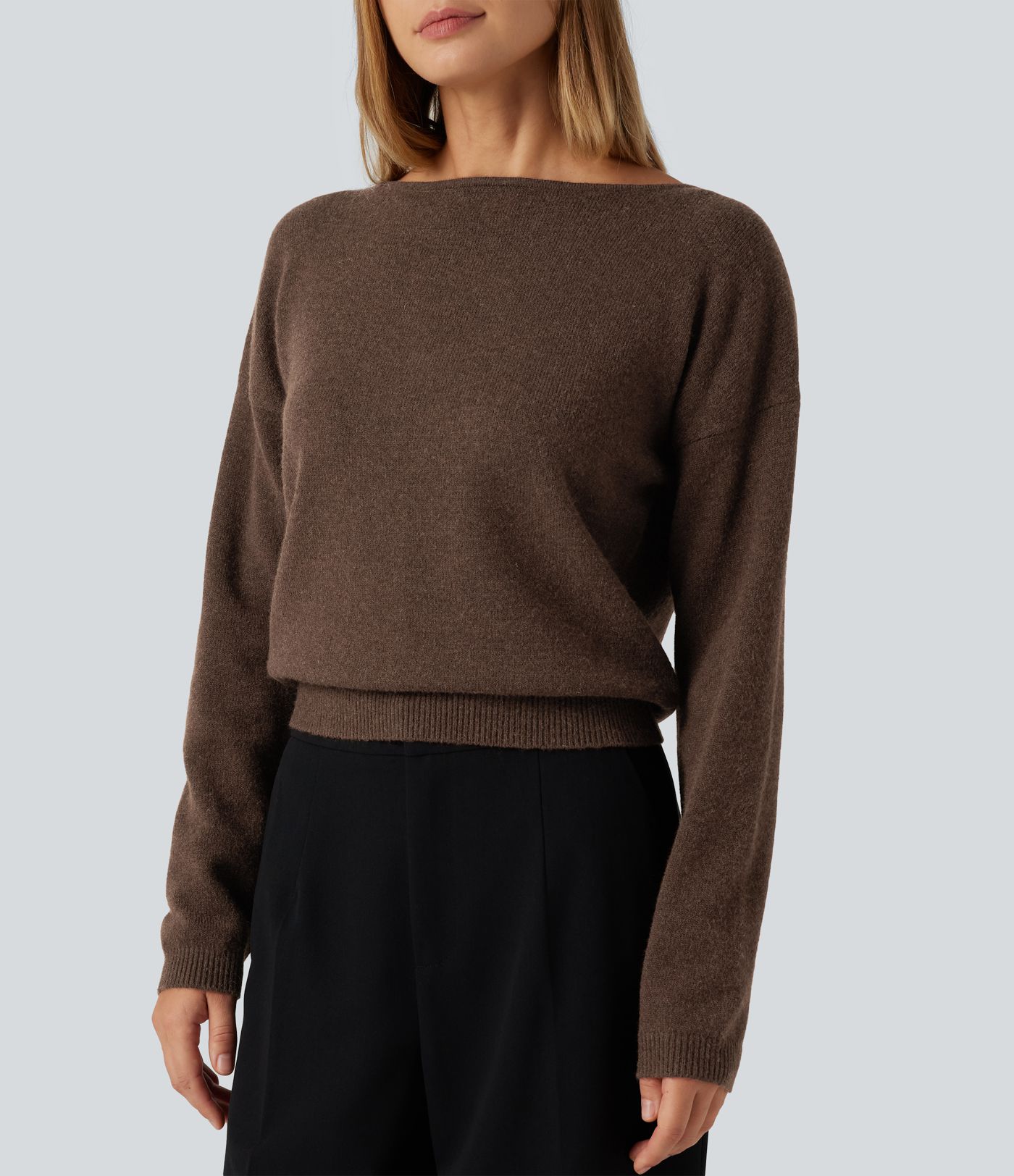 Boat Neck Long Sleeve Casual Sweater