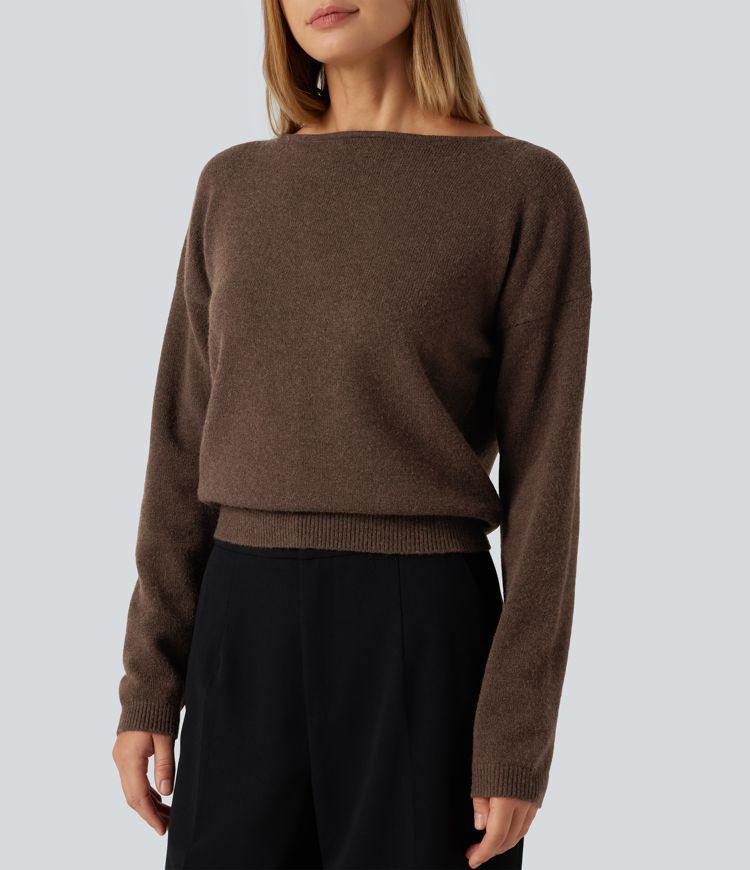 Boat Neck Long Sleeve Casual Sweater