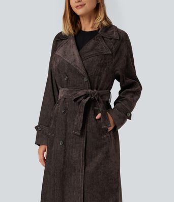Long Sleeve Belted Longline Work Jacket with Pockets
