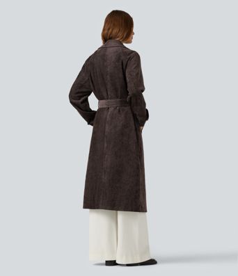 Long Sleeve Belted Longline Work Jacket with Pockets