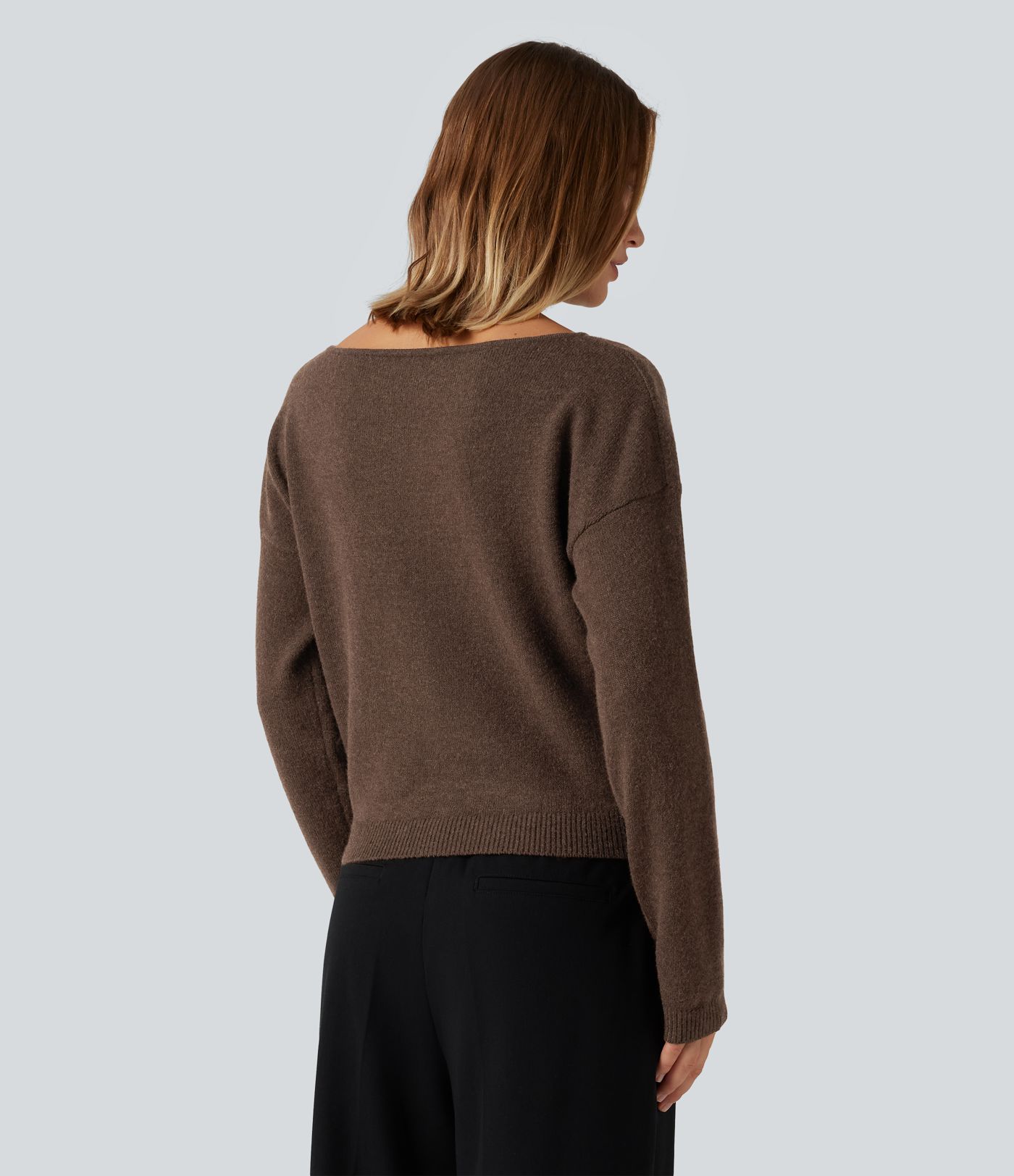 Boat Neck Long Sleeve Casual Sweater