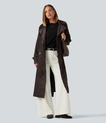 Long Sleeve Belted Longline Work Jacket with Pockets