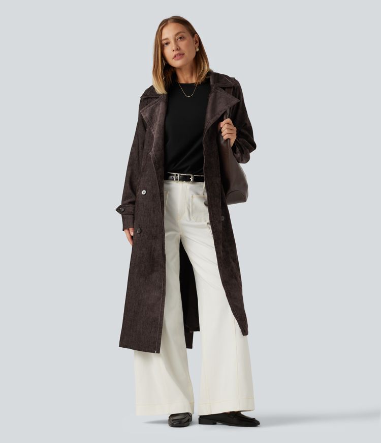 Long Sleeve Belted Longline Work Jacket with Pockets