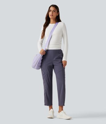 High Waisted Ruched Tapered Quick Dry Running Pants with Pockets High Waisted Ruched Tapered Quick Dry Running Pants with Pockets