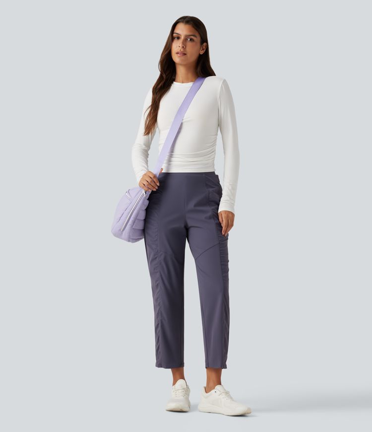 High Waisted Ruched Tapered Quick Dry Running Pants with Pockets High Waisted Ruched Tapered Quick Dry Running Pants with Pockets