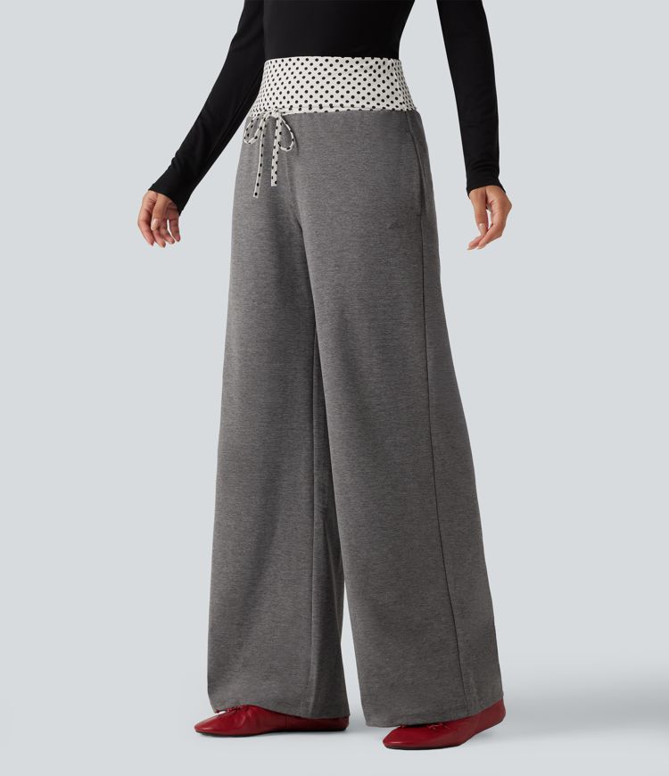 Mid Rise Drawstring Straight Leg Polka Dot Quick Dry Casual Sweatpants with Pockets
