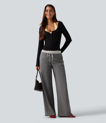Mid Rise Drawstring Straight Leg Polka Dot Quick Dry Casual Sweatpants with Pockets
