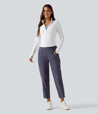 High Waisted Ruched Tapered Quick Dry Running Pants with Pockets High Waisted Ruched Tapered Quick Dry Running Pants with Pockets