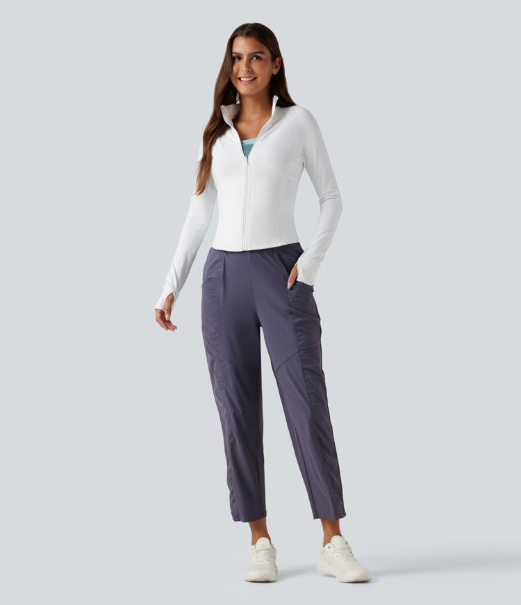 High Waisted Ruched Tapered Quick Dry Running Pants with Pockets High Waisted Ruched Tapered Quick Dry Running Pants with Pockets