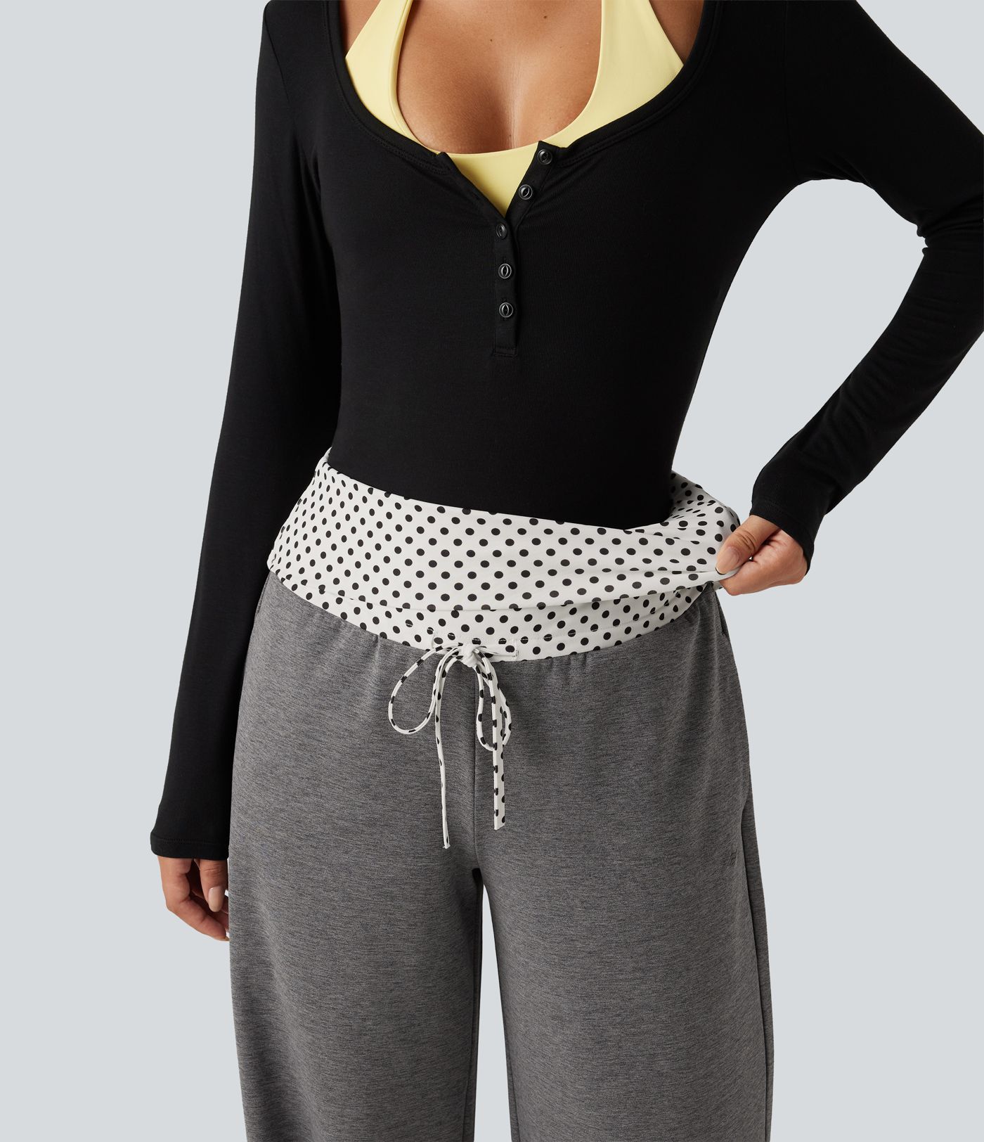 Mid Rise Drawstring Straight Leg Polka Dot Quick Dry Casual Sweatpants with Pockets