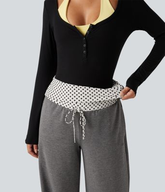 Mid Rise Drawstring Straight Leg Polka Dot Quick Dry Casual Sweatpants with Pockets